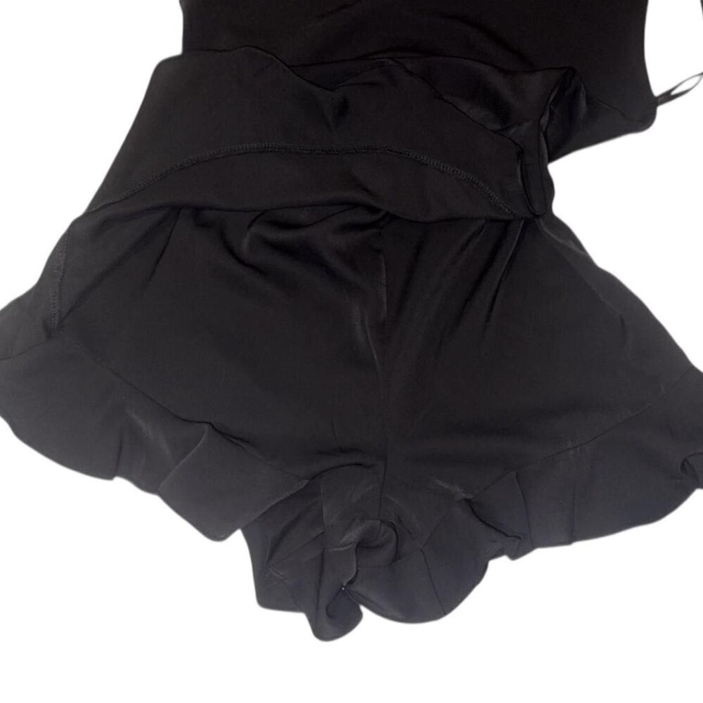 She + Sky Black silk mini romper with cowl neck and ruffle hem - Picture 6 of 8